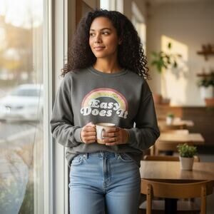 Wildfox "Easy Does It" Rainbow Sweatshirt | Soft Grey | Women's Medium